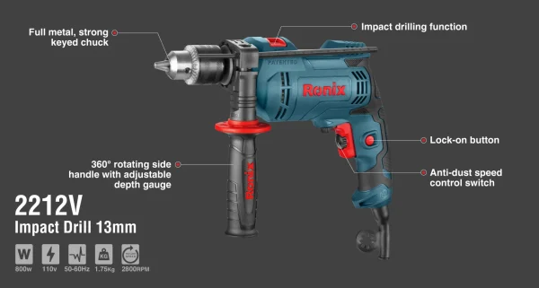 دریل برقی چکشی 800 وات 2212 صادراتی